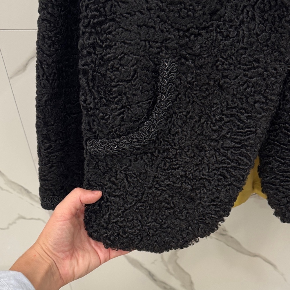 Vintage Black Fur Jacket with Yellow Silk Lining - Picture 5 of 8